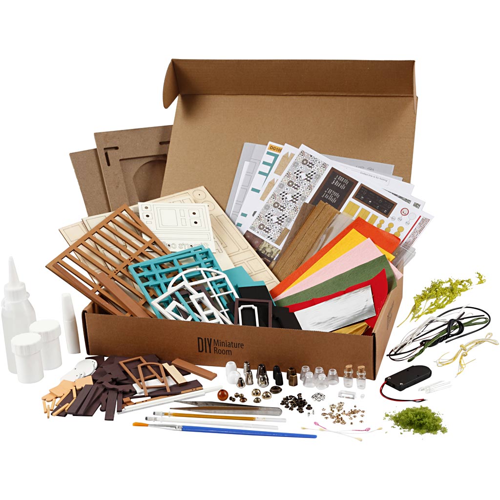 DIY Miniatuur kamer, Koffiehoek, H: 19 cm, L: 22,6 cm, B: 19,4 cm, 1 stuk [HOB-578921]