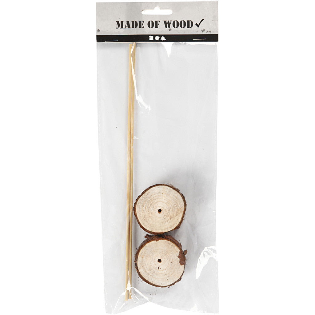 Houten staanders, H: 3 cm, d 5 cm, 2 set/ 1 doos [HOB-57929]