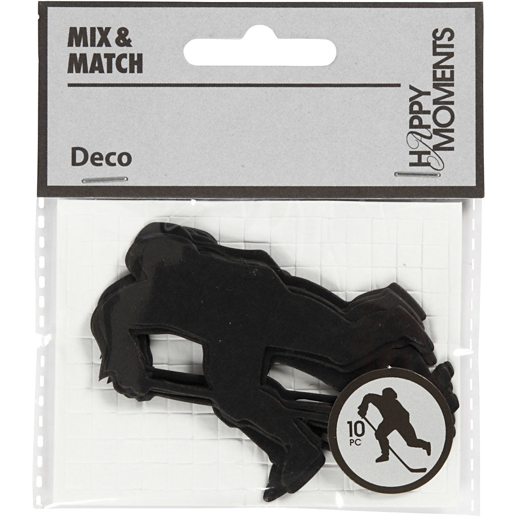 Label, ijshockey speler, afm 54x64 mm, zwart, 10 stuk/ 1 doos [HOB-586030]