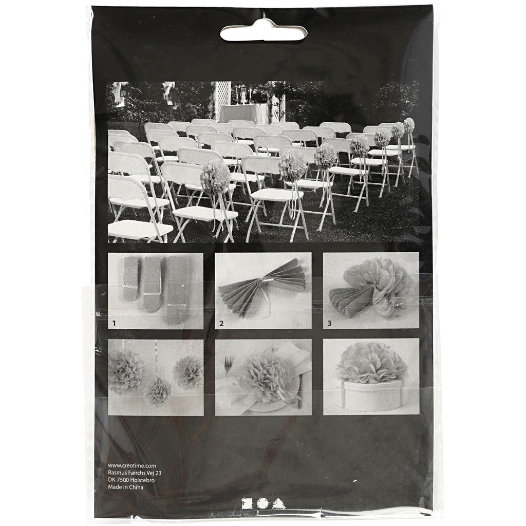 Pompon van papier, d 20+24+30 cm, 16 gr, lichtblauw, 3 stuk/ 1 doos [HOB-590008]