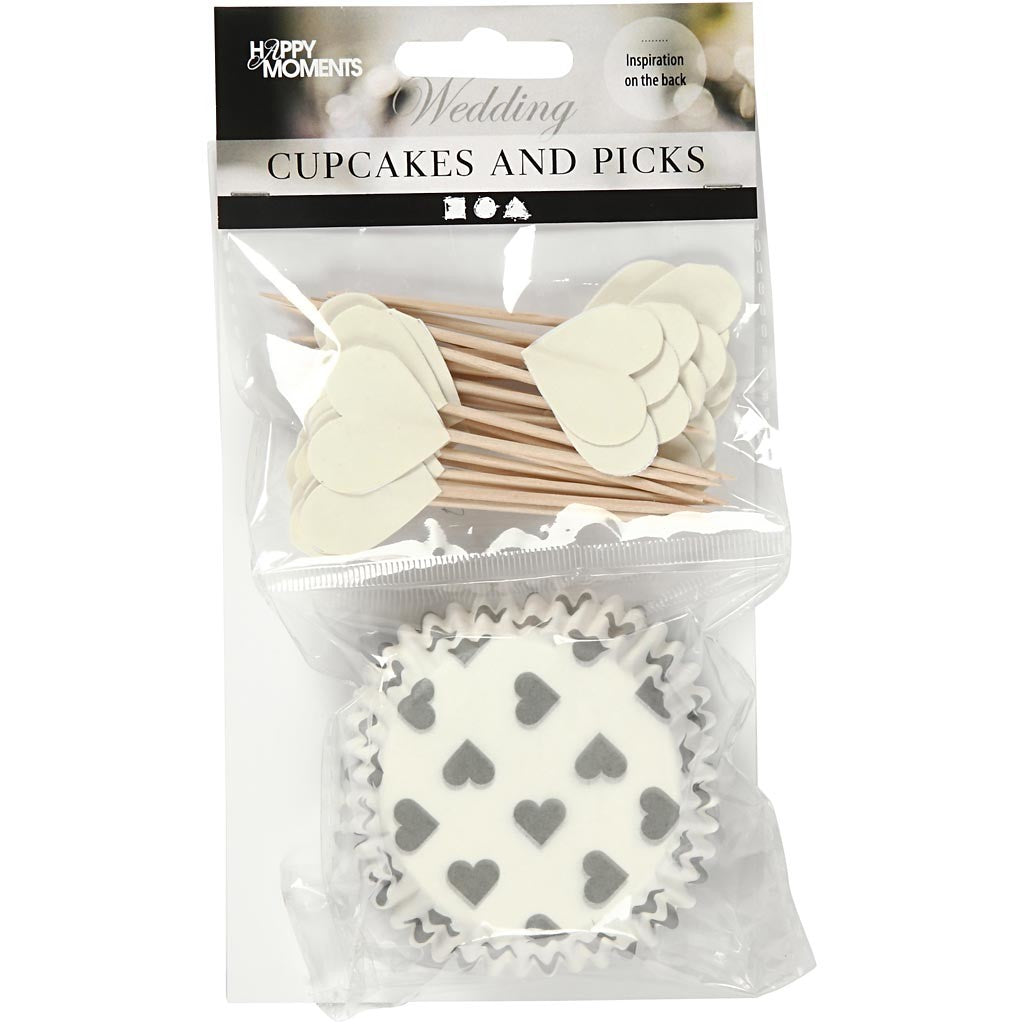 Cupcakes en cocktailprikkers, off-white, H: 3 cm, d 5 cm, 40 gr, 24 set/ 1 doos [HOB-59150]