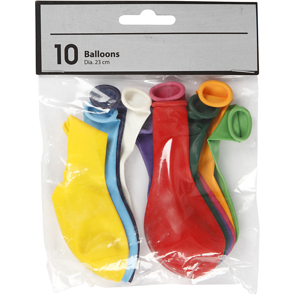 Ballonnen, rond, d 23 cm, diverse kleuren, 10 stuk/ 1 doos [HOB-59173]