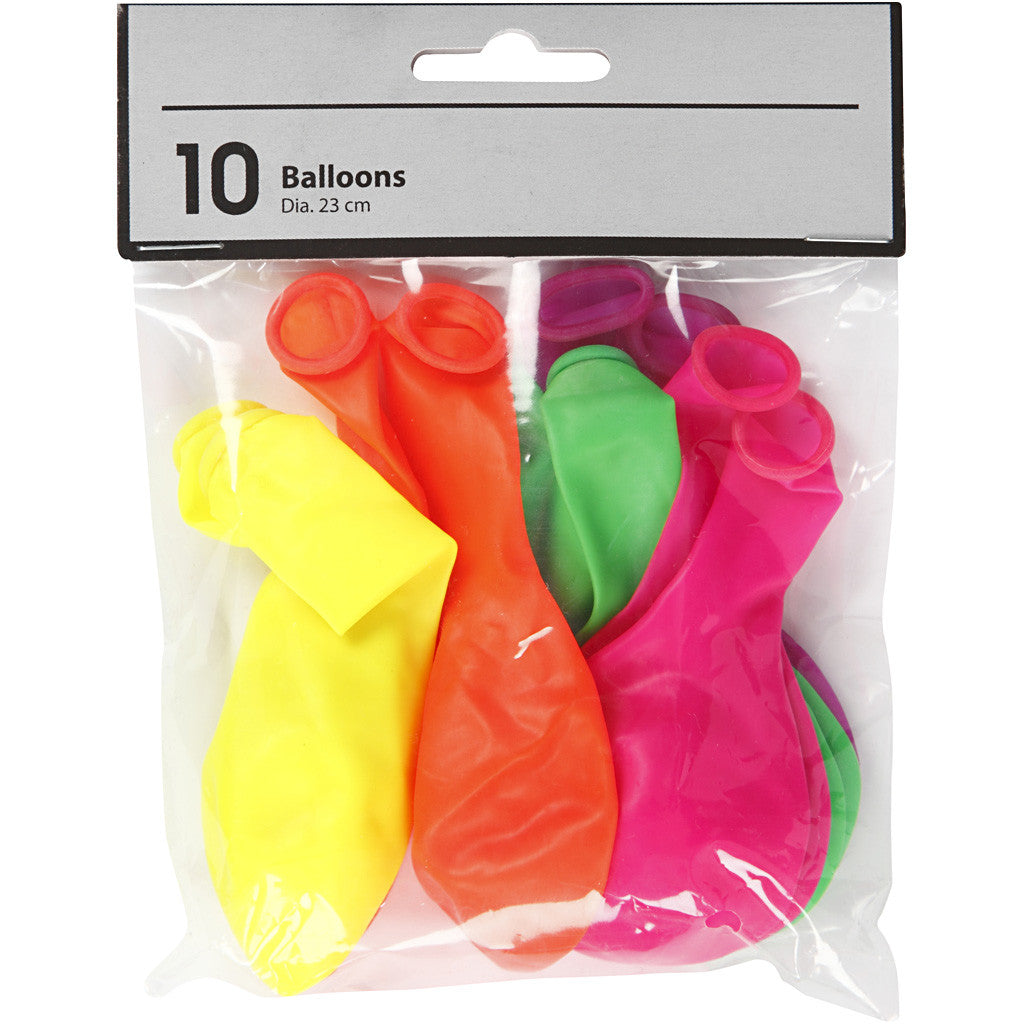 Ballonnen, rond, d 23 cm, neon kleuren, 10 stuk/ 1 doos [HOB-59175]