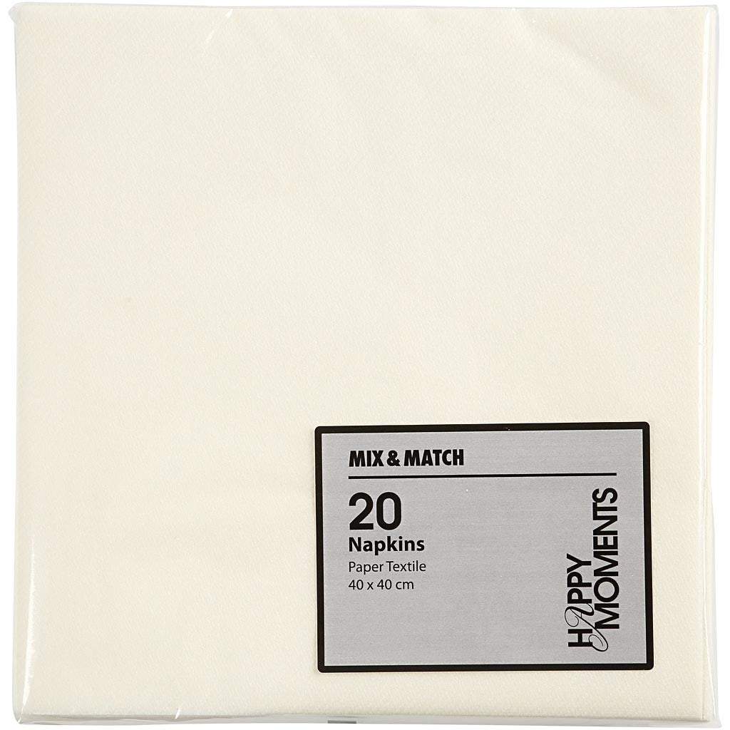 Servetten, afm 40x40 cm, 60 gr, off-white, 20 stuk/ 1 doos [HOB-598021]
