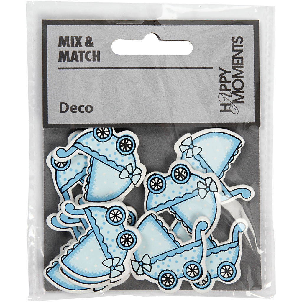 Kinderwagen, afm 34x31 mm, dikte 1,7 mm, lichtblauw, 10 stuk/ 1 doos [HOB-599711]