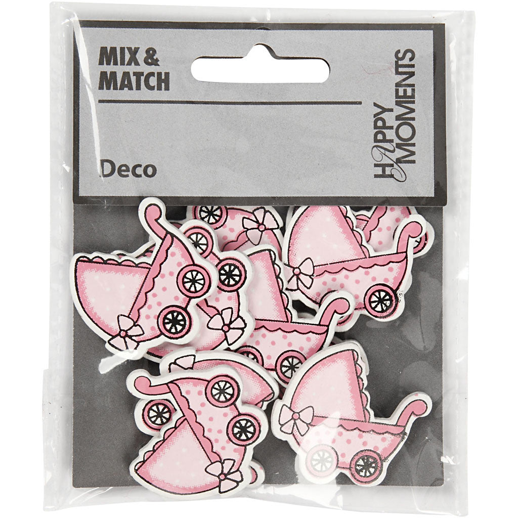 Kinderwagen, afm 34x31 mm, dikte 1,7 mm, lichtrood, 10 stuk/ 1 doos [HOB-599717]