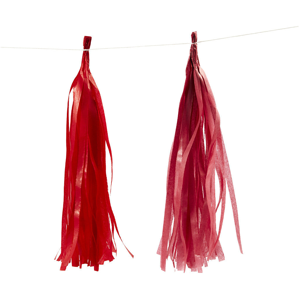 Tassels, afm 12x35 cm, 14 gr, wijnrood/rood, 12 stuk/ 1 doos [HOB-599803]