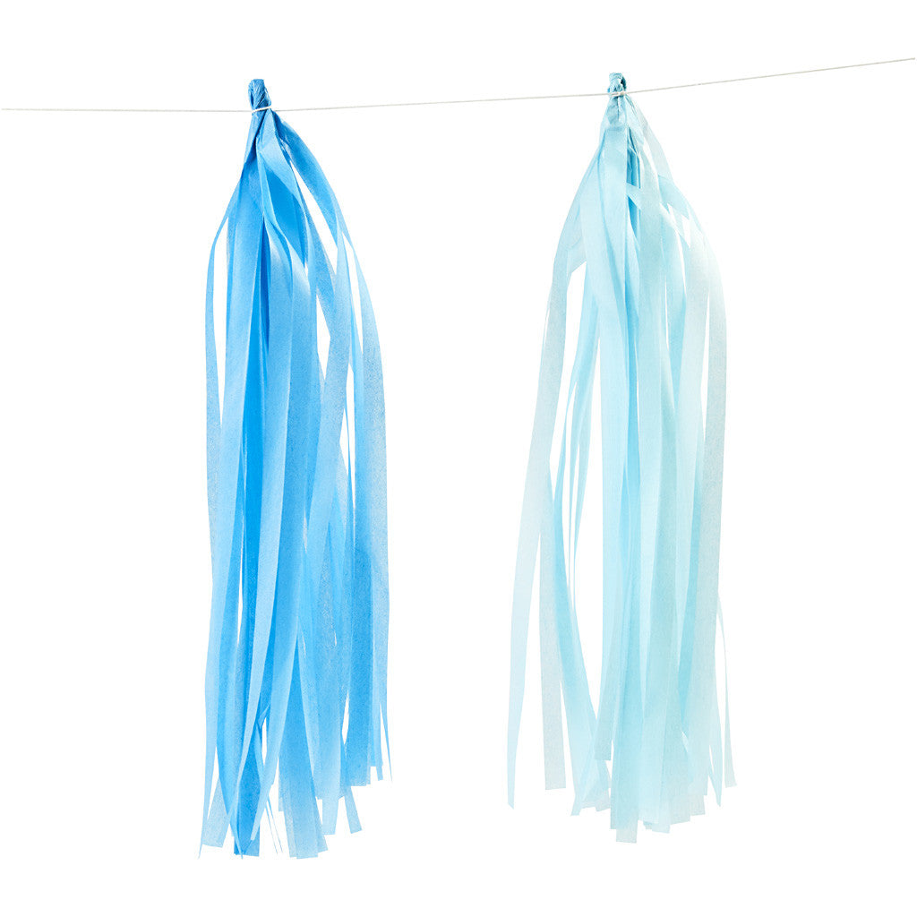 Tassels, afm 12x35 cm, 14 gr, blauw, lichtblauw, 12 stuk/ 1 doos [HOB-599808]