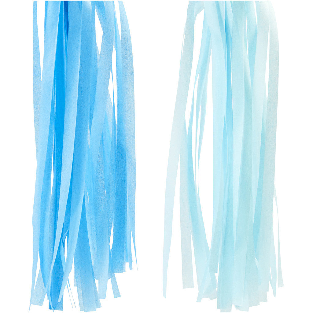 Tassels, afm 12x35 cm, 14 gr, blauw, lichtblauw, 12 stuk/ 1 doos [HOB-599808]