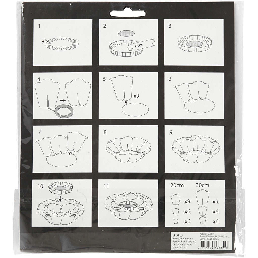 Papieren bloemen, d 15+25 cm, 230 gr, zwart, 2 stuk/ 1 doos [HOB-599902]