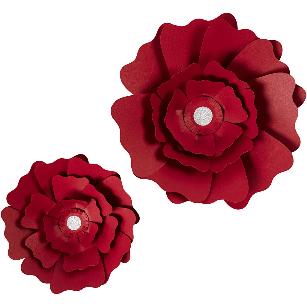 Papieren bloemen, d 15+25 cm, 230 gr, rood, 2 stuk/ 1 doos [HOB-599903]