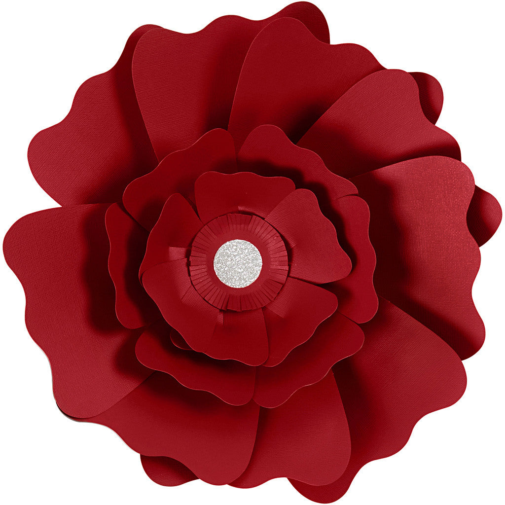 Papieren bloemen, d 15+25 cm, 230 gr, rood, 2 stuk/ 1 doos [HOB-599903]