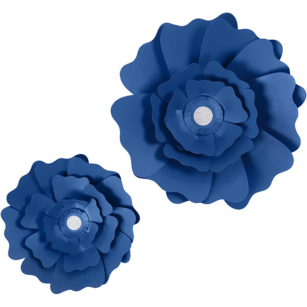 Papieren bloemen, d 15+25 cm, 230 gr, blauw, 2 stuk/ 1 doos [HOB-599904]