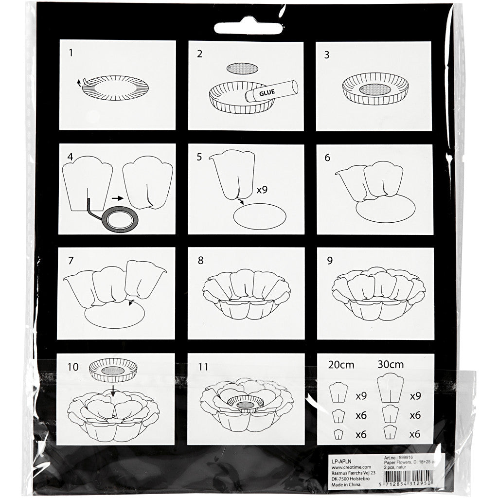 Papieren bloemen, d 15+25 cm, naturel, 2 stuk/ 1 doos [HOB-599916]