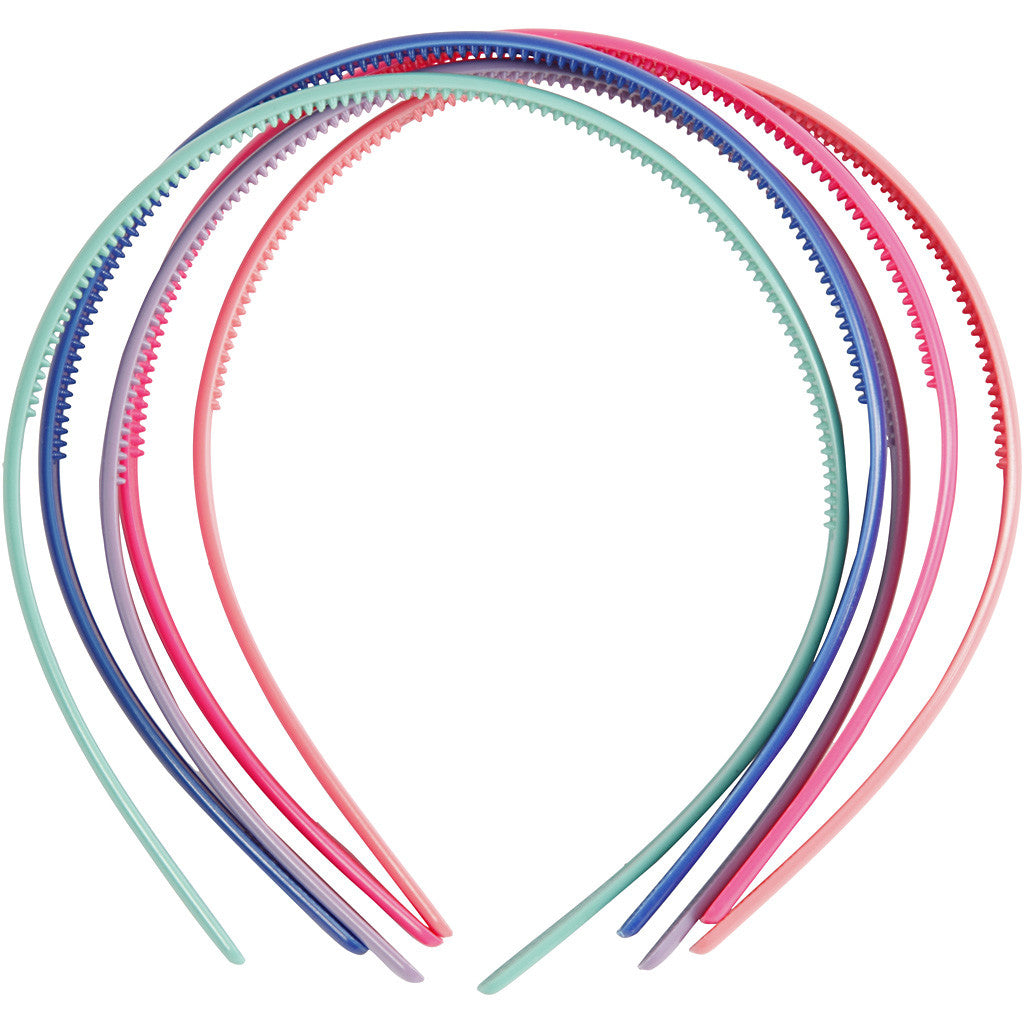 Haarbanden, B: 8 mm, diverse kleuren, 5 stuk/ 1 doos [HOB-600830]