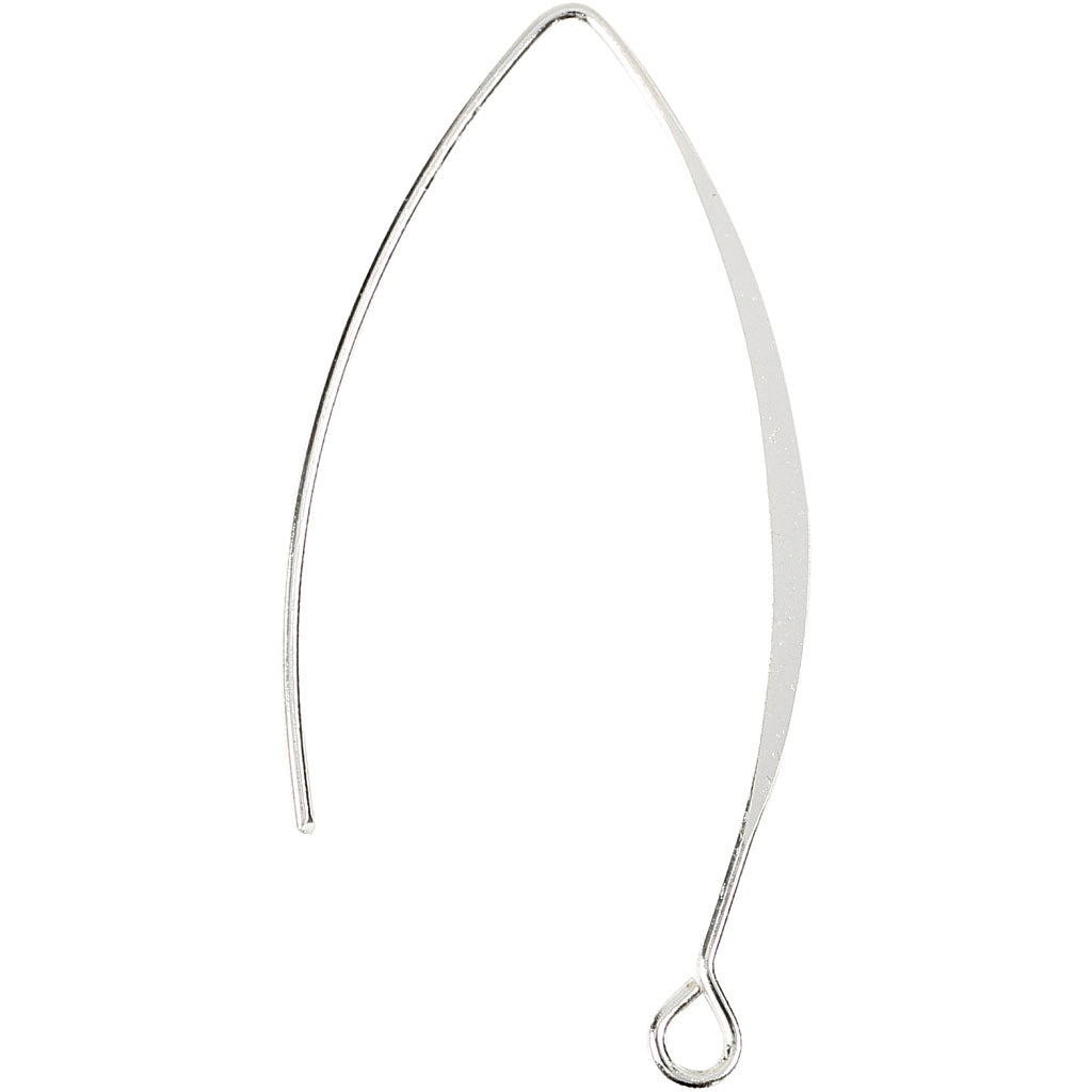Ear Hanger, H: 42 mm, hole size 2 mm, silver-plated, 4 pc
