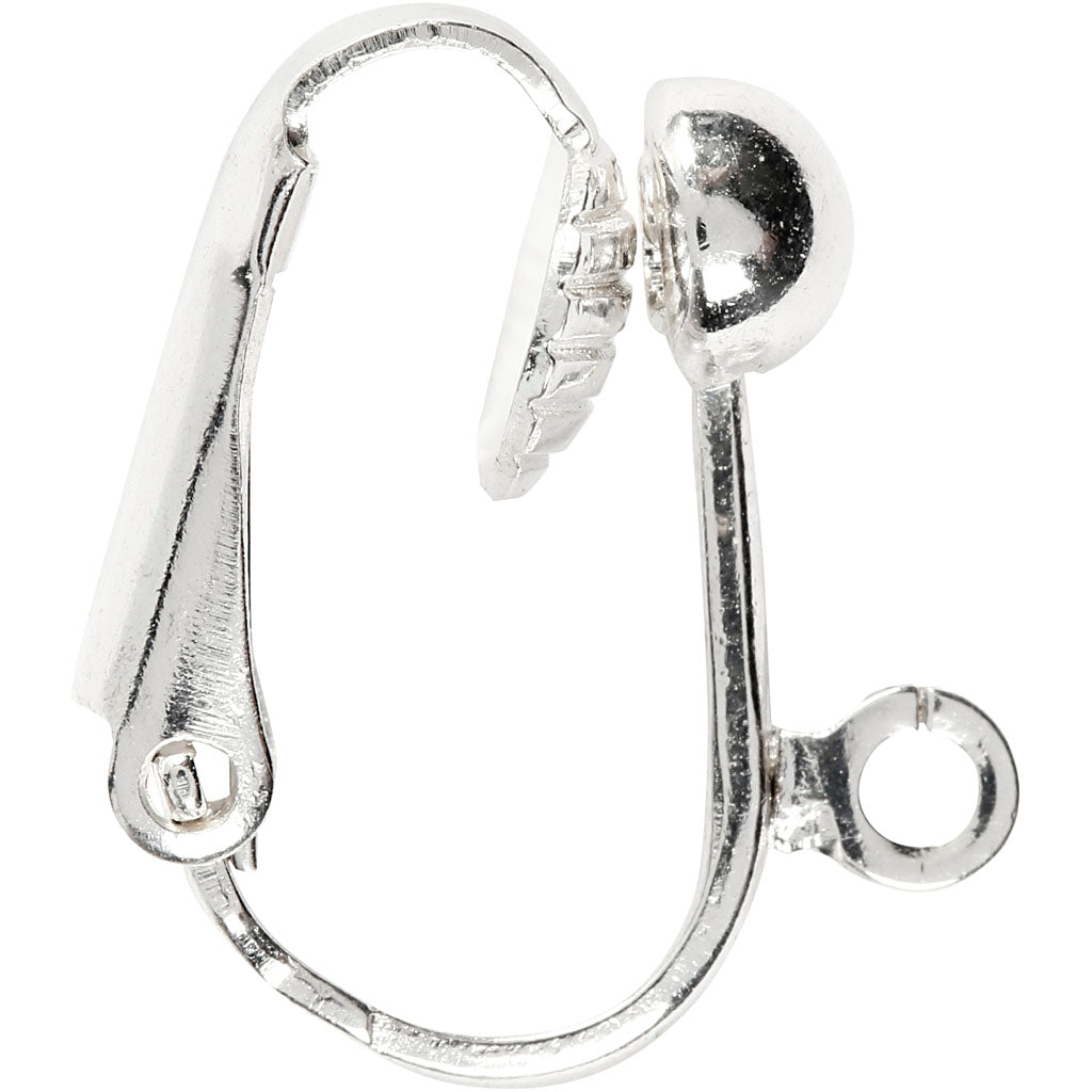 Clip-On Earrings, L: 16,5 mm, W: 1,5 mm, hole size 1,6 mm, silver-plated, 40 pc