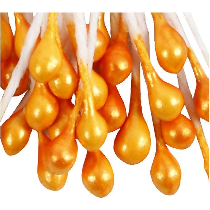 Bloemmeeldraden, L: 6,4 cm, d 2 mm, metallic oranje, 100 stuk/ 1 doos [HOB-610353]