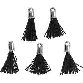 Tassel, L: 10 mm, gatgrootte 1 mm, zwart, 5 stuk/ 1 doos [HOB-61185]