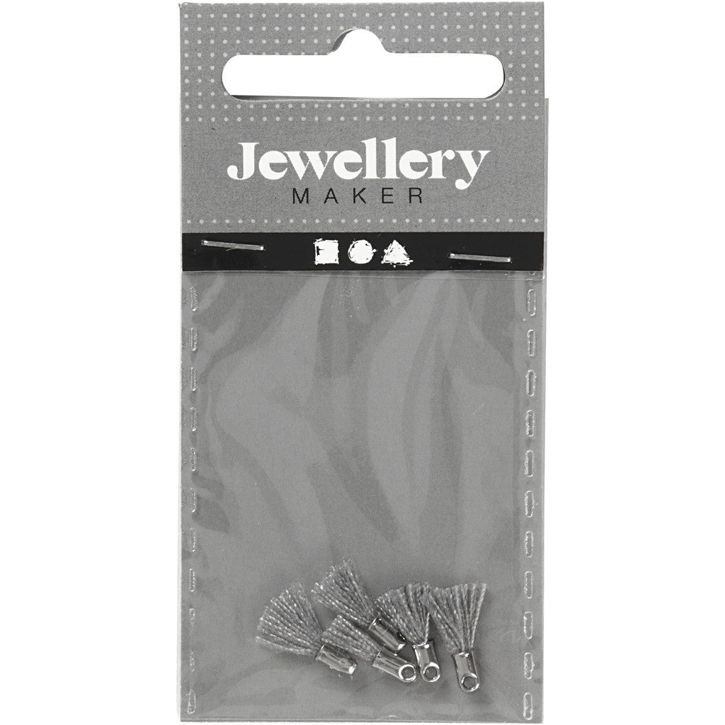 Tassel, L: 10 mm, gatgrootte 1 mm, grijs, 5 stuk/ 1 doos [HOB-61188]