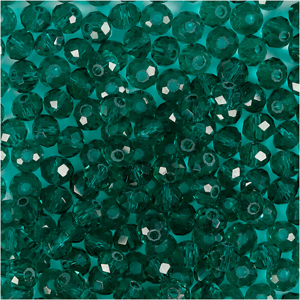 Faceted Beads, size 3x4 mm, hole size 0,8 mm, emerald green, 100 pc
