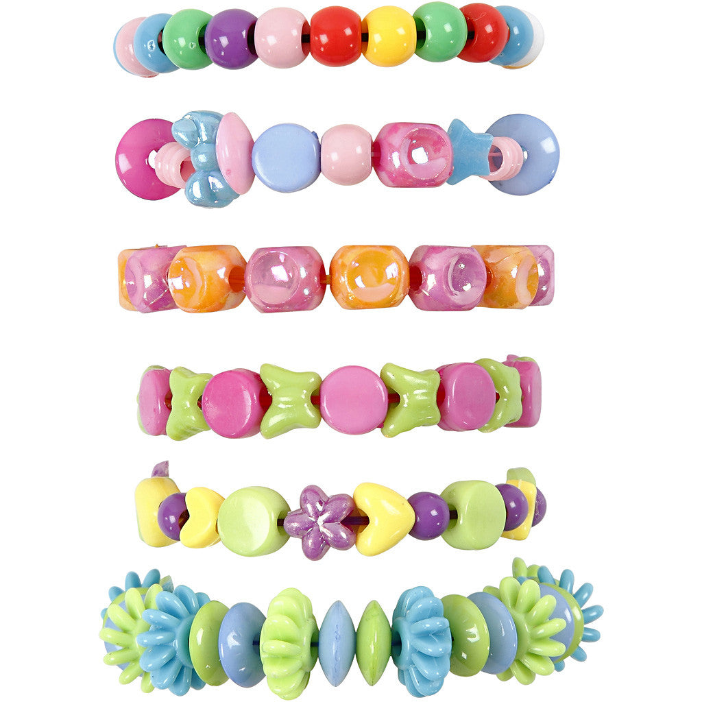 Plastic Kralen en Elastisch Koord, afm 6-20 mm, gatgrootte 1,5-6 mm, ca. 3000 gr, 1 doos [HOB-61815]