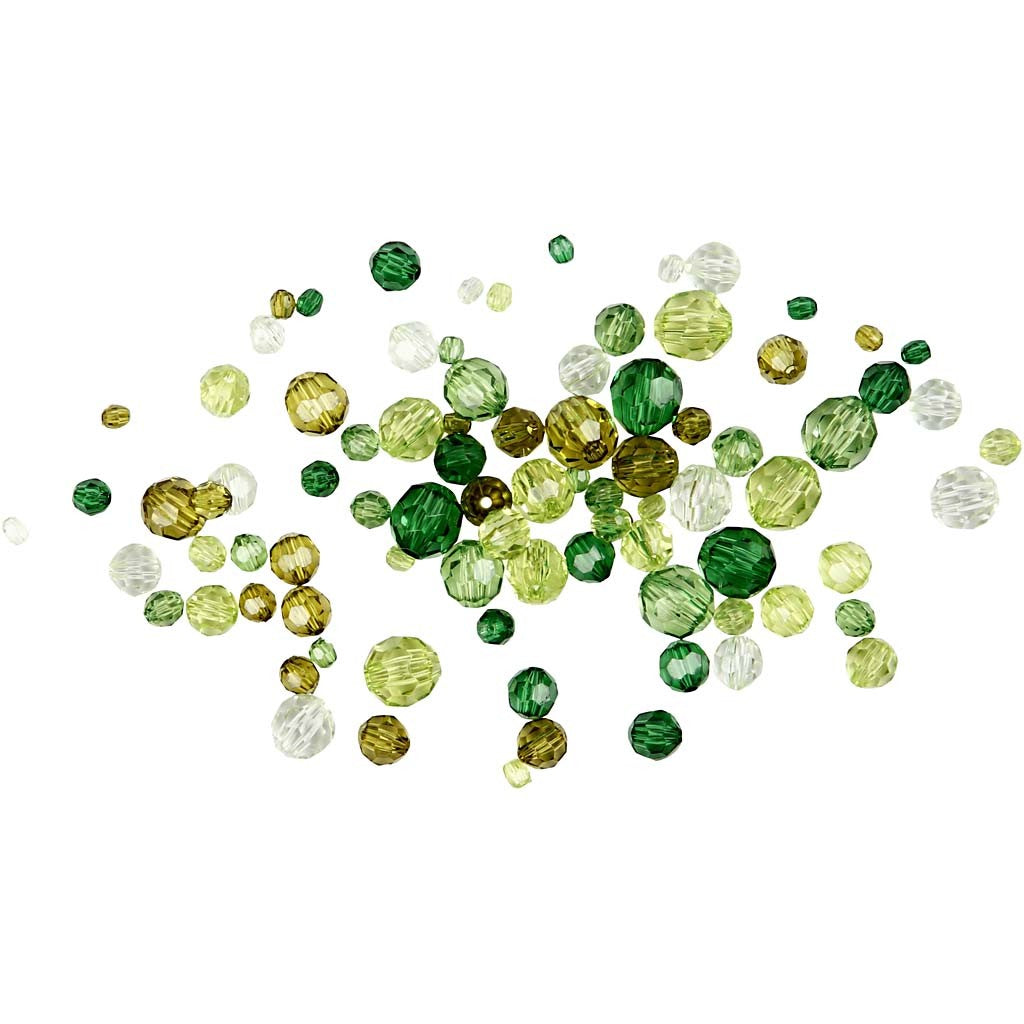 Facet kralen, afm 4-12 mm, gatgrootte 1-2,5 mm, ca. 170 stuk, groen glitter, 45 gr/ 1 doos [HOB-618811]