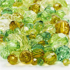 Facet kralen, afm 4-12 mm, gatgrootte 1-2,5 mm, ca. 860 stuk, groen glitter, 250 gr/ 1 doos [HOB-61881]