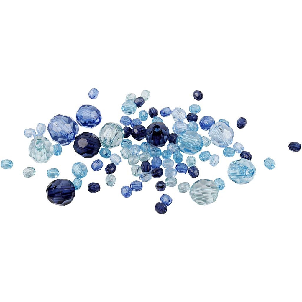 Facet kralen, afm 4-12 mm, gatgrootte 1-2,5 mm, ca. 170 stuk, blauw harmonie, 45 gr/ 1 doos [HOB-618821]