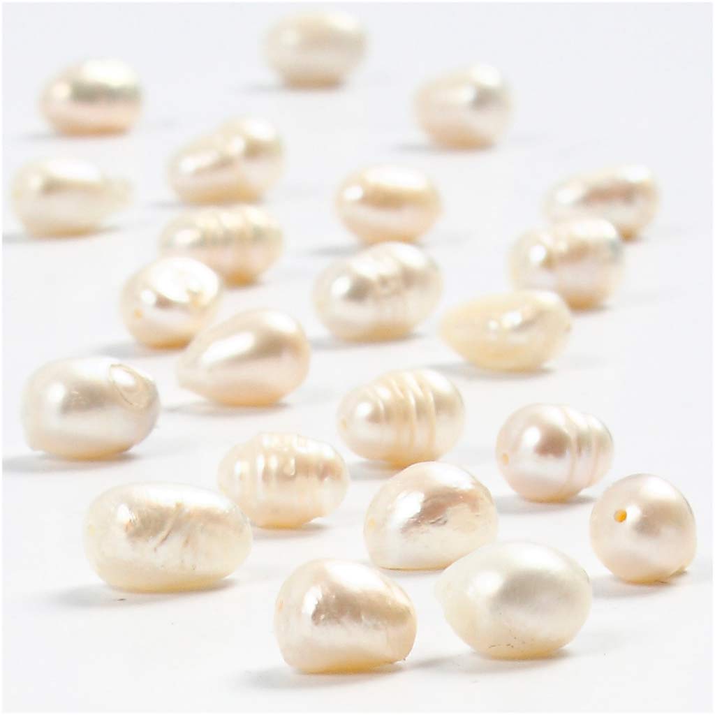 Freshwater Pearls, dia. 4-7 mm, hole size 1 mm, ca. 60 pc, mother-of-pearl, 40 cm