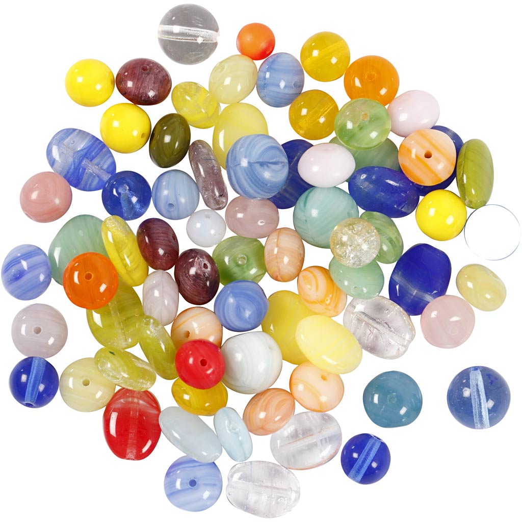 Glazen kralen, rond, ovaal, cirkel, d 6-13 mm, gatgrootte 0,5-1,5 mm, diverse kleuren, 350 gr/ 1 doos [HOB-68425]