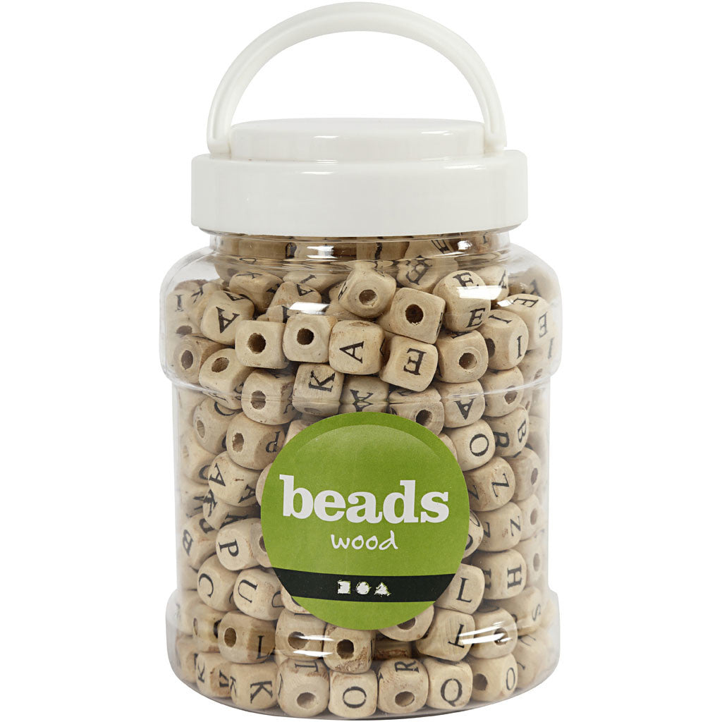 Houten kralen, afm 9x9x9 mm, gatgrootte 3 mm, ca. 400 stuk, 185 gr, 400 ml/ 1 emmer [HOB-68475]