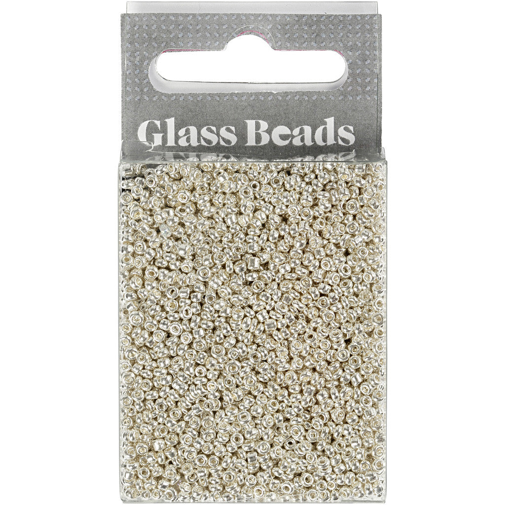 Rocailles, d 1,7 mm, afm 15/0, gatgrootte 0,5-0,8 mm, silver metal, 25 gr/ 1 doos [HOB-686720]