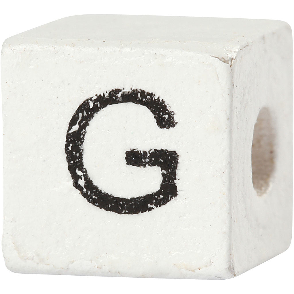 Letterkralen, G, afm 8x8 mm, gatgrootte 3 mm, wit, 25 stuk/ 1 doos [HOB-68957]