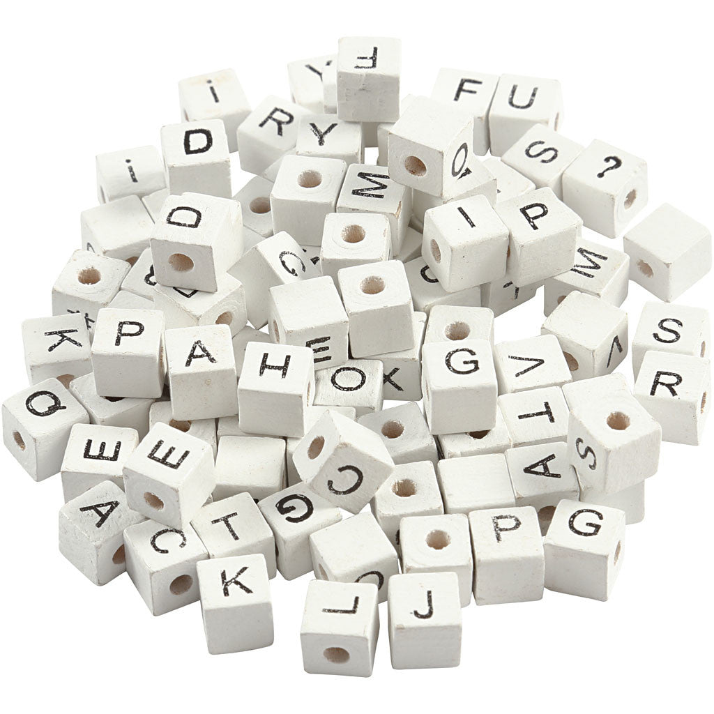 Letterkralen, A-Z, &,#,? en blanco, afm 8x8 mm, gatgrootte 3 mm, wit, 750 div/ 1 doos [HOB-68982]