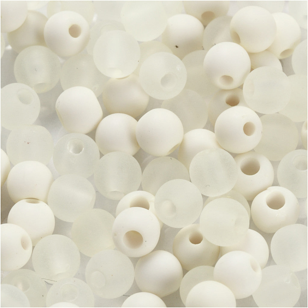 Plastic Kralen, d 6 mm, gatgrootte 2 mm, ca. 150 stuk, crème, 40 gr/ 1 doos [HOB-69588]