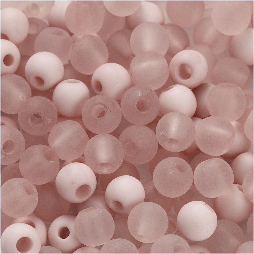 Plastic Kralen, d 6 mm, gatgrootte 2 mm, ca. 150 stuk, roze, 40 gr/ 1 doos [HOB-69591]