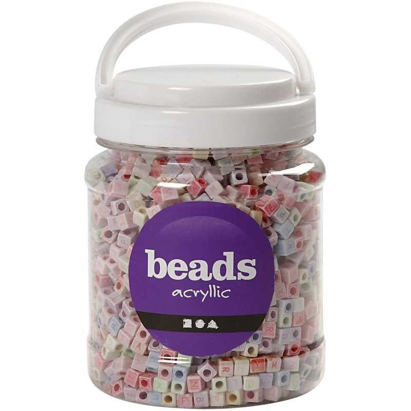 Letter kralen, afm 6x6 mm, gatgrootte 3 mm, ca. 2300 stuk, 500 gr, 700 ml/ 1 Doosje [HOB-69904]