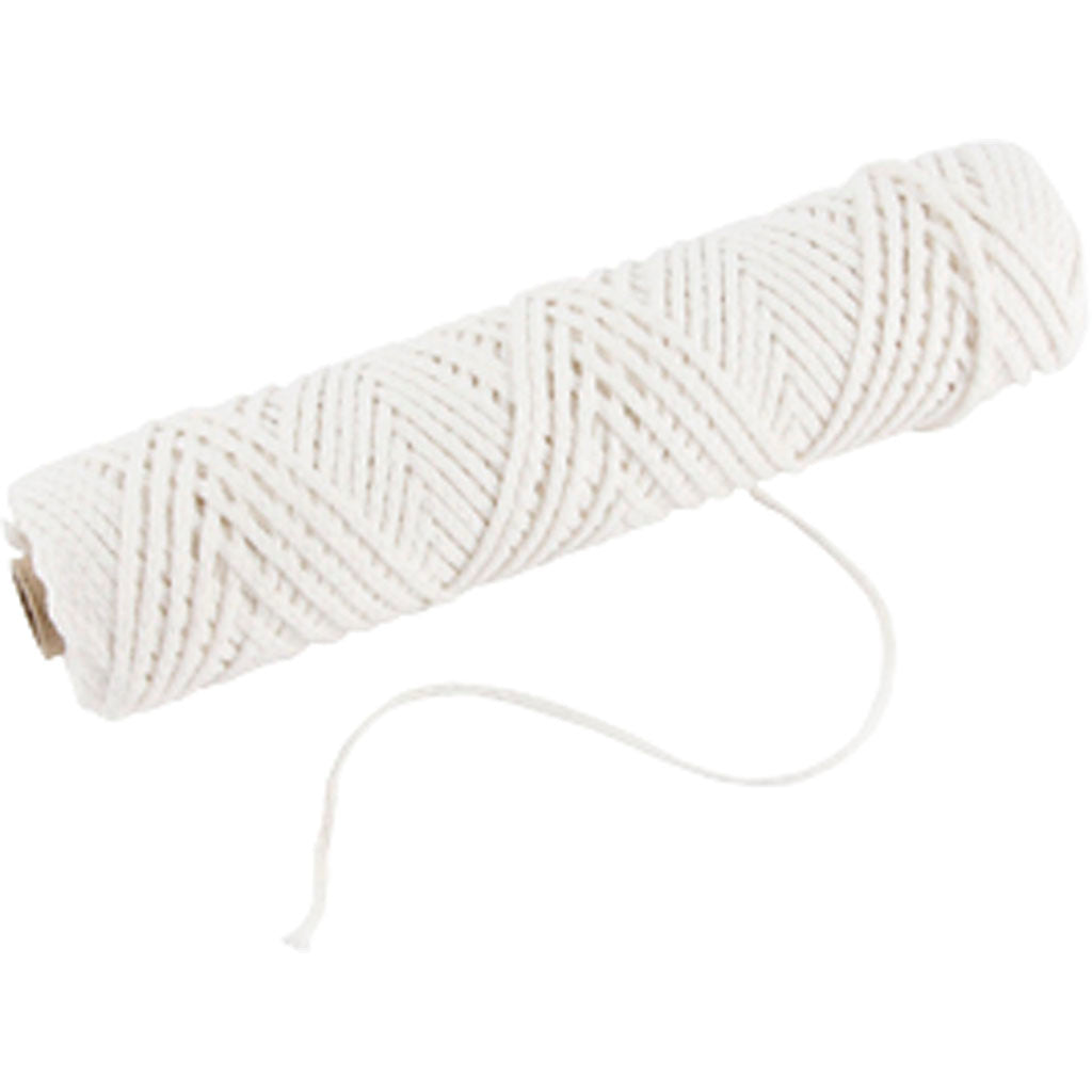 Wick, Suitable for dipped candles (dia. 30 mm) and moulded candles (dia. 80–100 mm) , W: 2 mm, 100 g, 50 m/ 1 roll