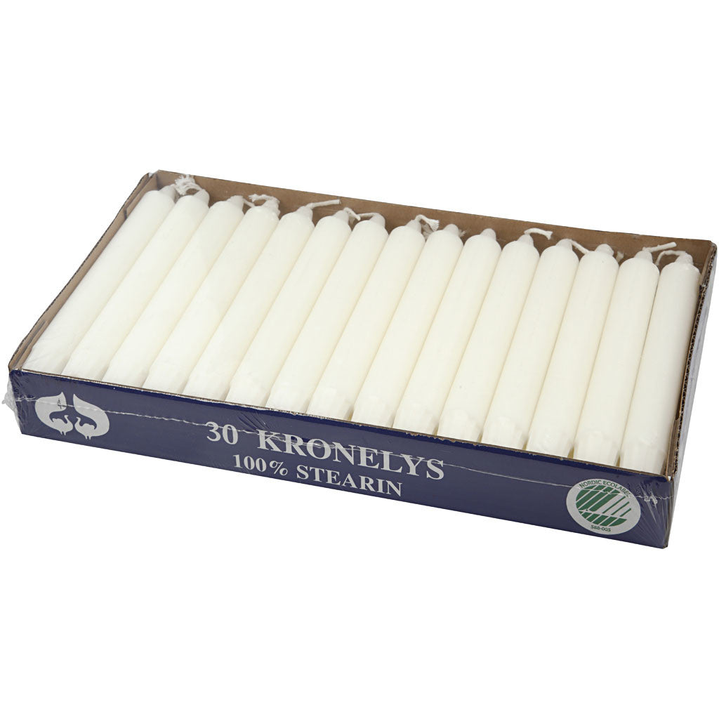 Kaarsen, H: 20 cm, d 23 mm, wit, 30 stuk/ 1 doos [HOB-73632]