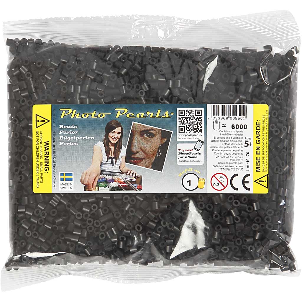 Strijkkralen, afm 5x5 mm, gatgrootte 2,5 mm, medium, schwarz (32220), 6000 stuk/ 1 doos [HOB-751011]