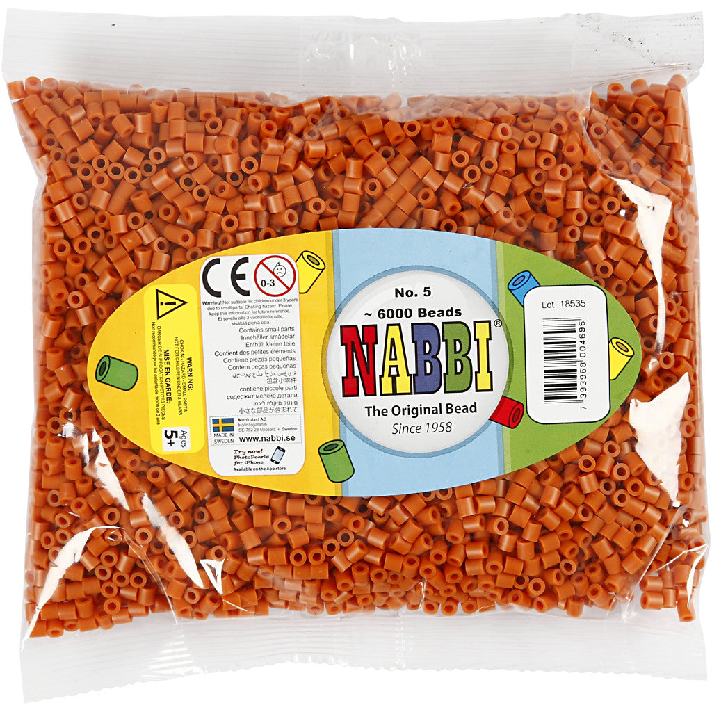 Strijkkralen, afm 5x5 mm, gatgrootte 2,5 mm, medium, rood bruin (32254), 6000 stuk/ 1 doos [HOB-751051]