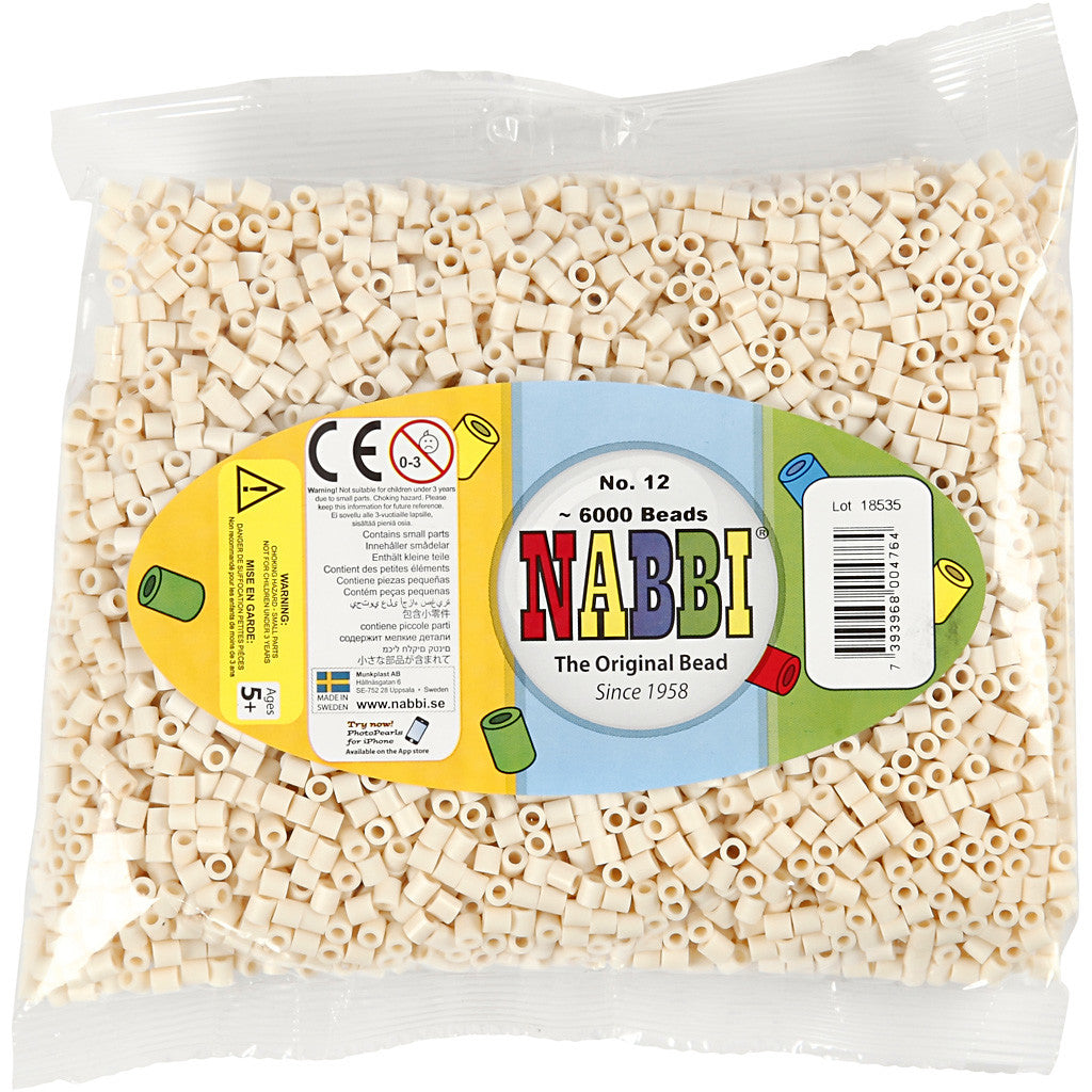 Strijkkralen, afm 5x5 mm, gatgrootte 2,5 mm, medium, lichtbeige (32251), 6000 stuk/ 1 doos [HOB-751121]