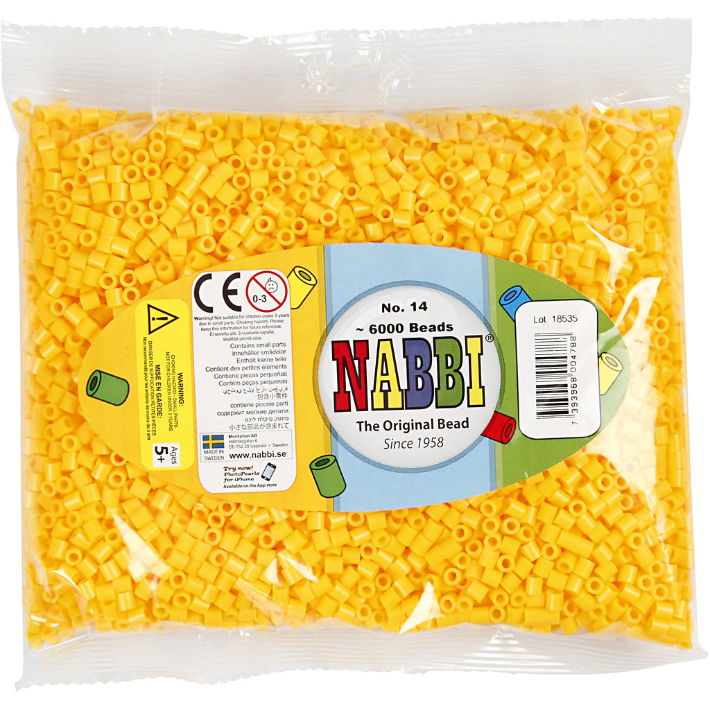 Strijkkralen, afm 5x5 mm, gatgrootte 2,5 mm, medium, geel (32227), 6000 stuk/ 1 doos [HOB-751141]