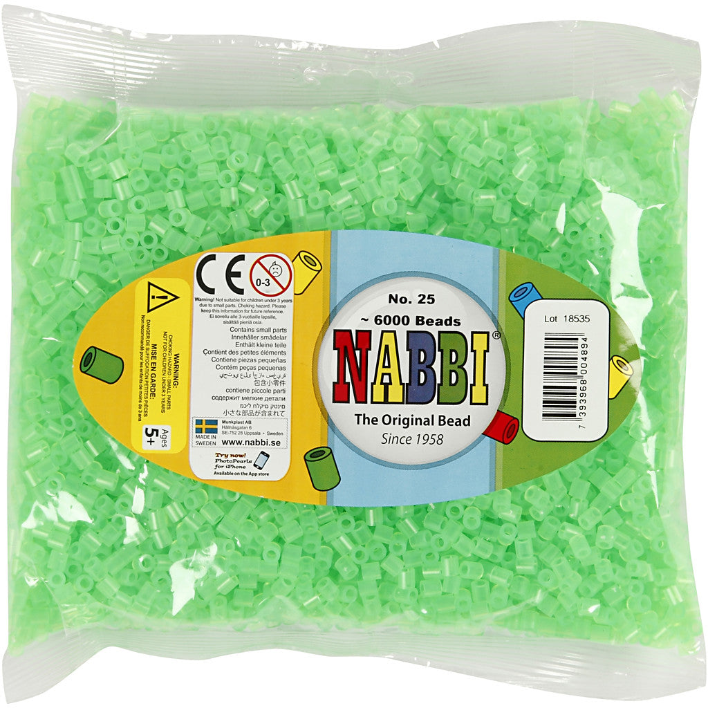 Strijkkralen, afm 5x5 mm, gatgrootte 2,5 mm, medium, neon groen (32237), 6000 stuk/ 1 doos [HOB-751251]