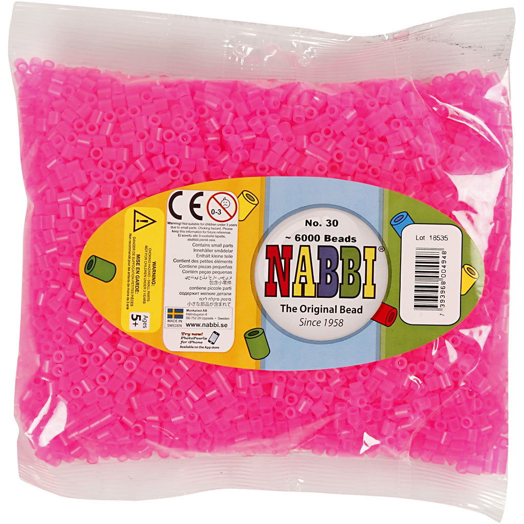 Strijkkralen, afm 5x5 mm, gatgrootte 2,5 mm, medium, roze neon (32257), 6000 stuk/ 1 doos [HOB-751301]