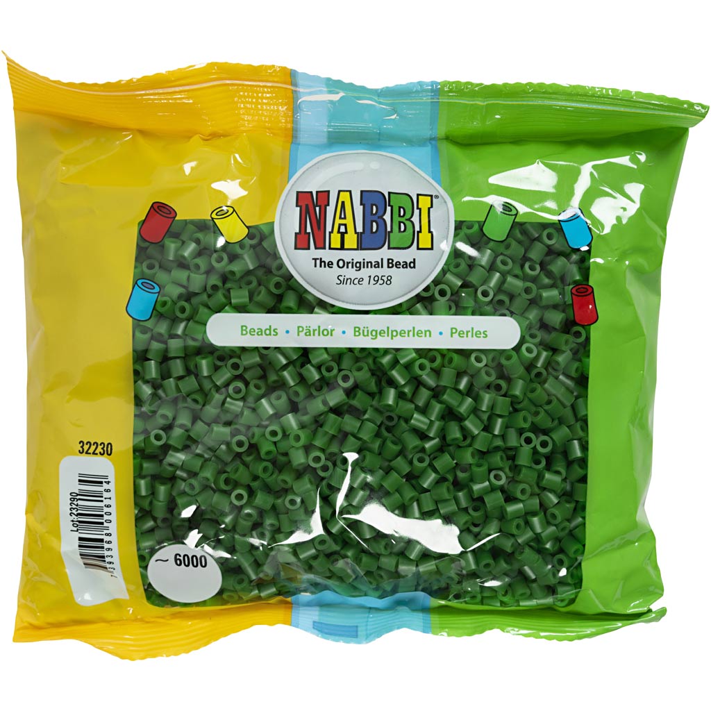 Strijkkralen, afm 5x5 mm, gatgrootte 2,5 mm, medium, groen (32230), 6000 stuk/ 1 doos [HOB-751381]