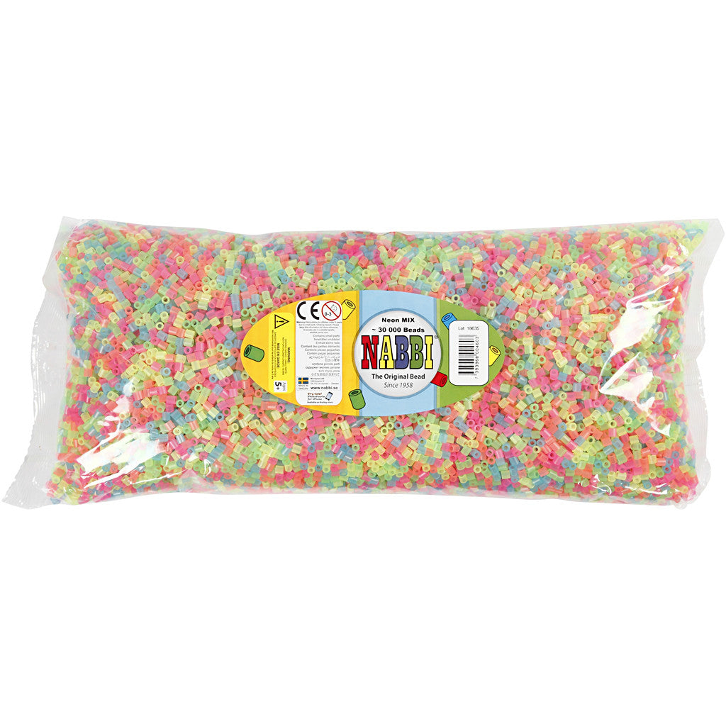 Strijkkralen, afm 5x5 mm, gatgrootte 2,5 mm, medium, neon kleuren, 30000 div/ 1 doos [HOB-752501]