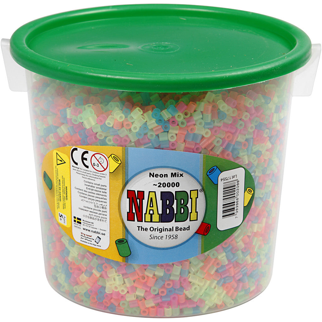 Strijkkralen, afm 5x5 mm, gatgrootte 2,5 mm, medium, neon kleuren, 20000 div/ 1 emmer [HOB-75250]