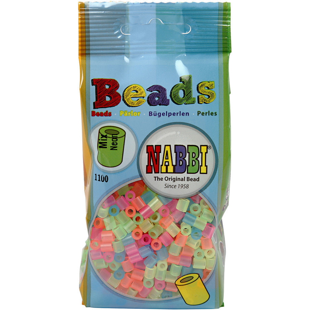 Strijkkralen, afm 5x5 mm, gatgrootte 2,5 mm, medium, neon kleuren, 1100 div/ 1 doos [HOB-75253]